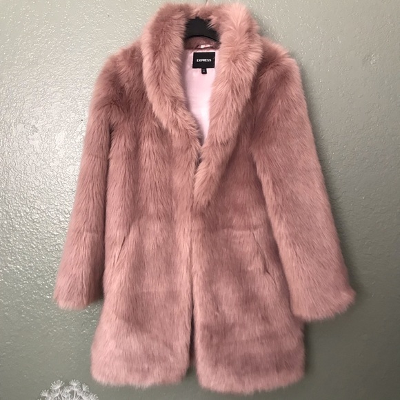 Express Mauve Taupe Tan Faux Fur Coat XS majorelle